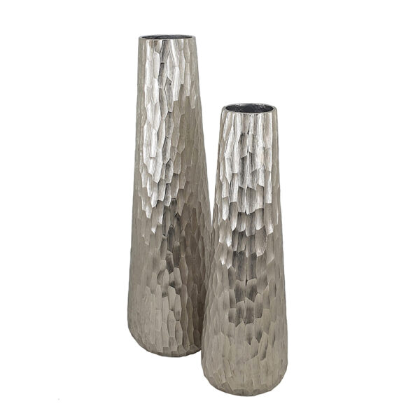 Set of 2 Silver Nickel Aluminum Vases