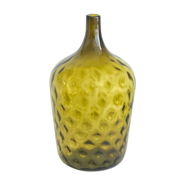 Green Bottle Vase with Honeycomb Dimple Motif, 11.5x11.5x21"