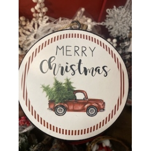 Metal Holly Flat Disc Ornament