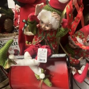 Elves Christmas Decorations - Red and Green Holly Posable Elf