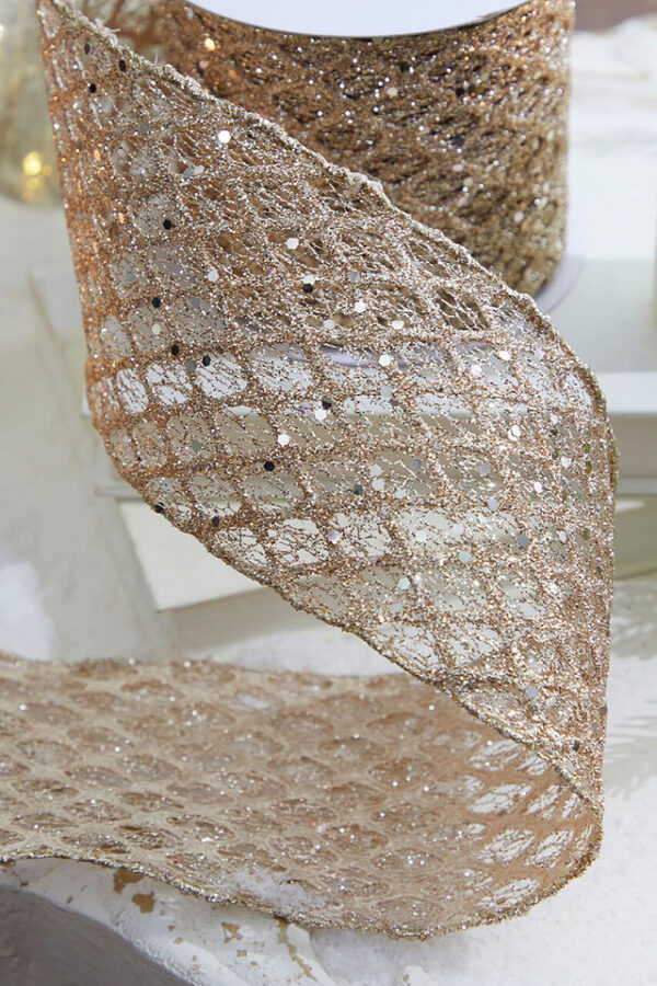 Champagne Mesh Wired Ribbon