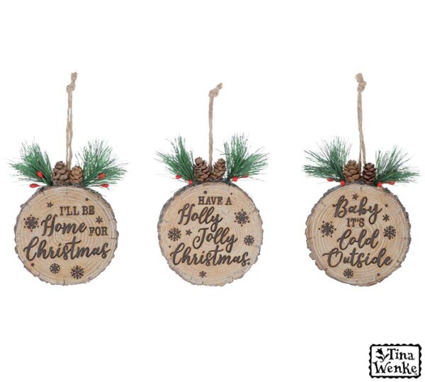 CHRISTMAS MSGS ON WOODLIKE DISC ORNAMENT