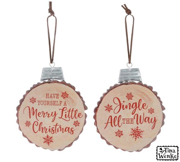 CHRISTMAS MESSAGE WOOD SLICE ORNAMENTS