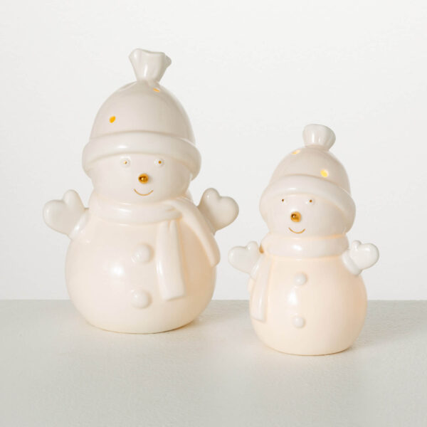 LED PORCELAIN SNOWMEN SET OF 2