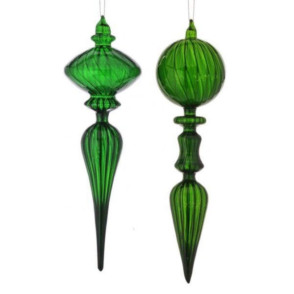 12" GLASS OPAQUE FINIAL ORNAMENT 2 AST