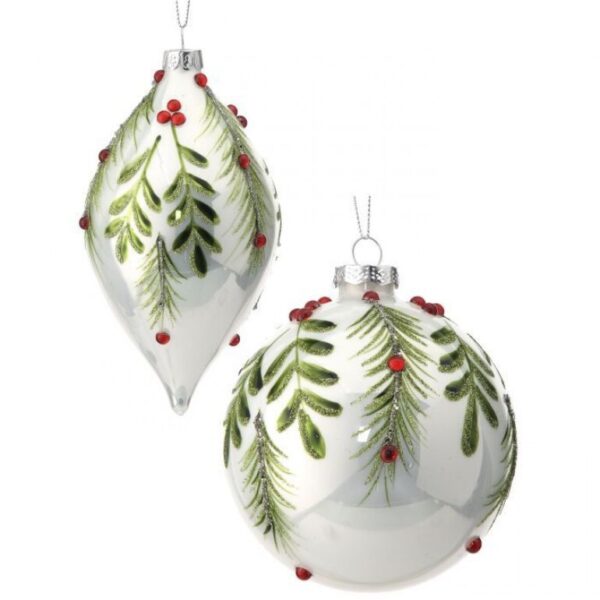 4-6"GLASS BERRY/LEAF/PN BALL/FNL ORNAMENT 2AS