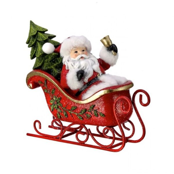 10"RESIN SANTA IN SLEIGH RINGING BELL