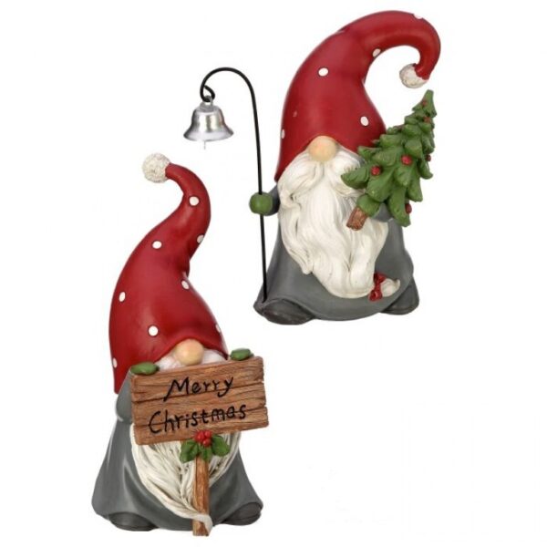 6"RESIN SANTA GNOME W SIGN/BELL STAFF 2/AST