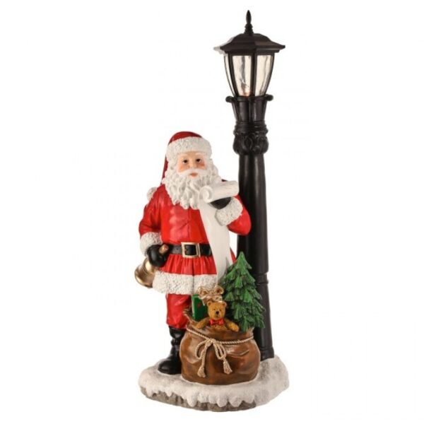 35"LED BTY/TMR RESIN SANTA W/LAMPPOST / SACK