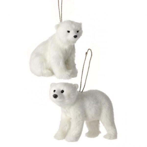 4.5-5" FAUX FUR POLAR BEAR ORNAMENT 2/AST