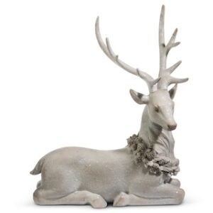 RAZ Iced Laying Deer with Holly Wreath