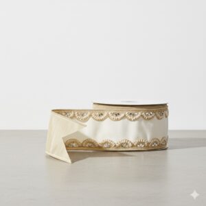 RAZ Ivory Velvet Beaded Wired Ribbon (4" X 5 Yds)